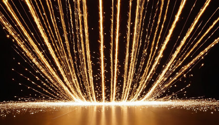 sparkling golden lines on a black background, slow shutter speedの素材