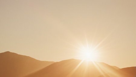 Sunset in the desert. Panoramic view of the mountains.の素材