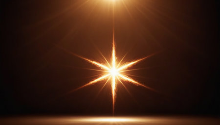star with lens flare and bokeh effect. Sun flash with rays and spotlightの素材