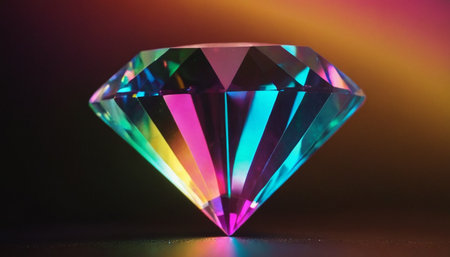 Colorful diamond on a black background, close-up, macroの素材