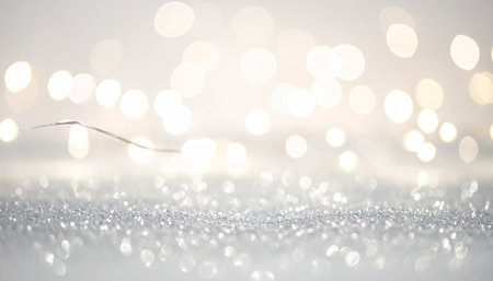 Silver glitter christmas abstract background with bokeh defocused lightsの素材