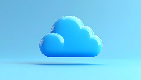 Blue cloud icon isolated on blue background. 3D rendered illustration.の素材