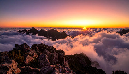 Sunrise over the clouds at Caldera de Taburiente, La Palma, Canary Islands, Spainの素材