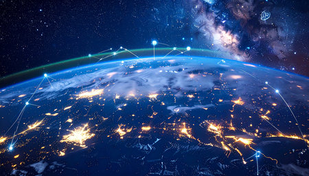 Global network connection over planet Earth. Elements of this image furnished by NASAの素材