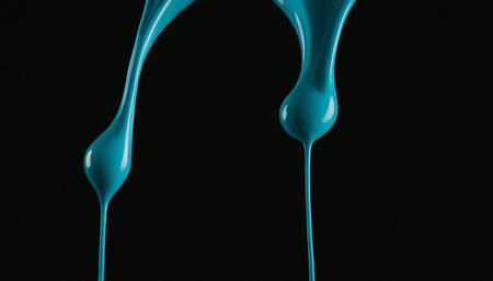 Blue paint leaking down isolated on black background, 3d rendering.の素材