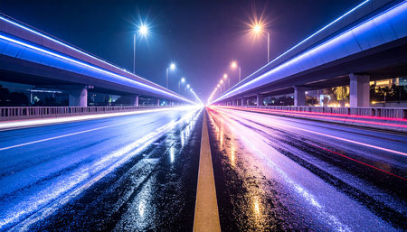 Car light trails on the road in shanghai china.の素材