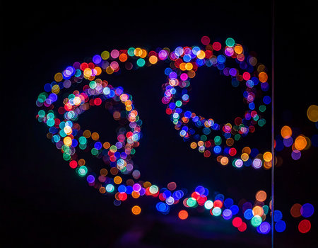 Colorful bokeh lights in the shape of a human headの素材