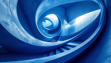 Blue abstract architecture background. 3d render illustration. Futuristic designの素材