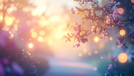 Blossoming branch of cherry on a background of bokeh.の素材