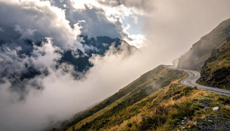 Mountain landscape with fog in the italian alps at summerの素材