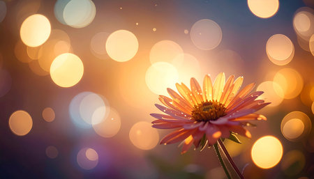 Beautiful daisy flower on bokeh background with sun lightの素材