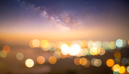 Milky way over the sea at night with bokeh.の素材