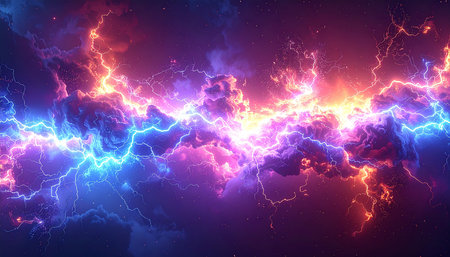 Lightning in the dark sky. Abstract background. Vector illustration.の素材
