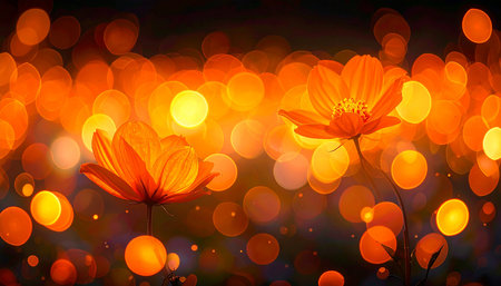 Colorful cosmos flower on bokeh background with colorful lights.の素材