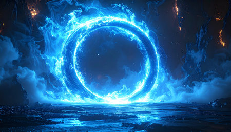 Abstract dark scene with neon lights and smoke, 3d render illustrationの素材