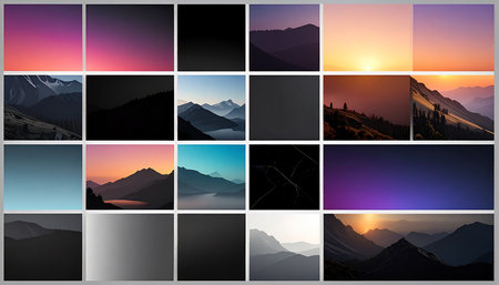 Mountain landscape. Set of nature photos. Sunset. Vector illustration.の素材