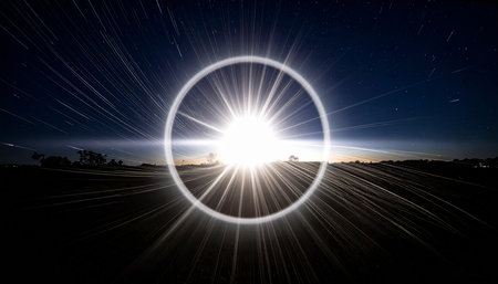 The sun shines through the lens of an ellipse in the desertの素材