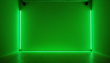 Interior of empty room with green neon light, 3d renderの素材