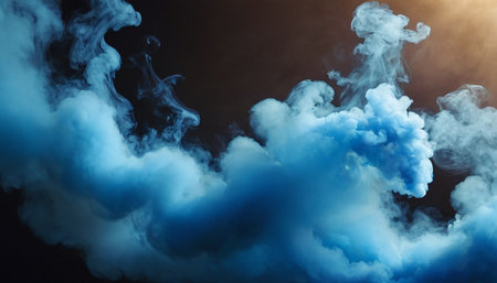 Blue cloud of smoke on a black background. The concept of the mystical mood.の素材