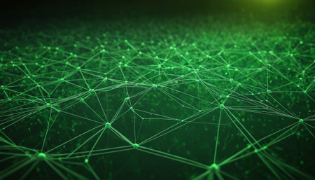 Abstract green polygonal space low poly dark background with connecting dots and lines. Connection structure. 3d renderingの素材