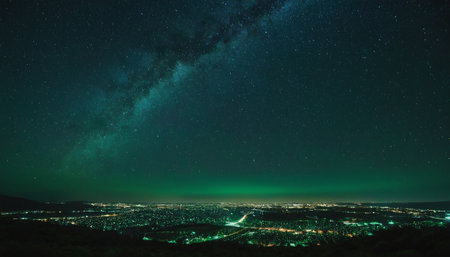 Milky way over the city at night, long exposure photograph.の素材
