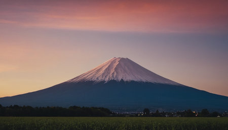 Mt Fuji and rice field at sunset, Fujiyoshida, Japanの素材