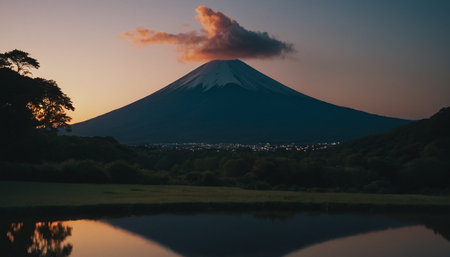 Fuji mountain at sunset, Fujiyoshida, Japan.の素材