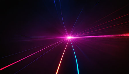 Abstract Laser rays on a dark background. Laser rays in the dark.の素材