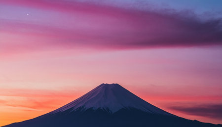 Mt Fuji at sunrise with cloud and sky background, Japan.の素材