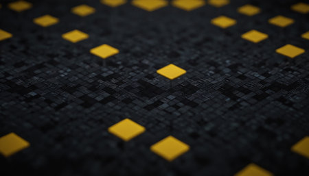 Abstract 3d rendering of black cubes with yellow squares. Futuristic background.の素材