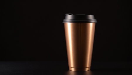 Metal coffee cup on black background. Mock up, 3D Renderingの素材