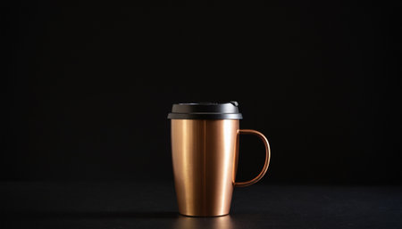 coffee mug on black background, mockup for design and advertisingの素材