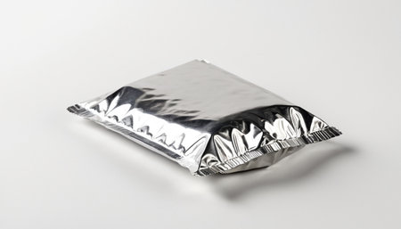 close up of aluminum foil bag on white background with clipping path.の素材