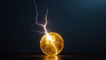 Conceptual image of lightning striking a sphere. 3D Renderingの素材