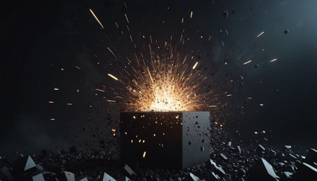 3d rendering of open box with sparks coming out of it.の素材