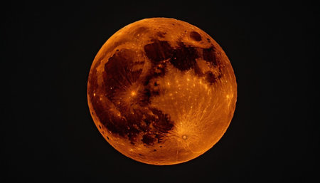 Bloody moon in the night sky, close-up view.の素材