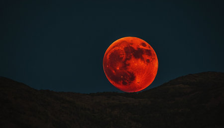 Super full red blood moon in the night sky, South Africa.の素材