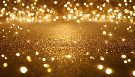 golden glitter vintage lights background. gold and black. de focusedの素材