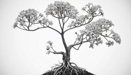 Tropical tree in black and white. 3d illustration.の素材