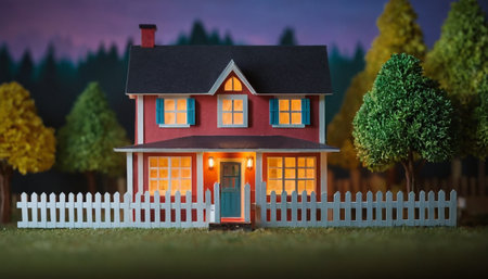 Miniature house with white picket fence. Real estate concept.の素材