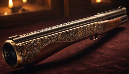 Antique hunting rifle on a dark background. Vintage hunting rifle.の素材