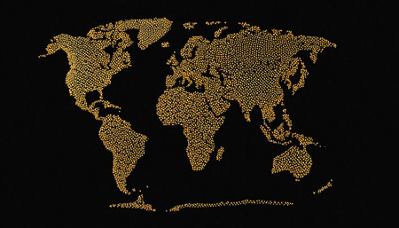 world map made of gold sequins on black background, stock photoの素材
