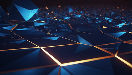 3d rendering of abstract low poly background with neon lights. Glowing polygonal shape.の素材