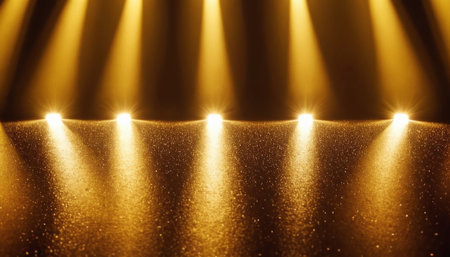golden stage spotlights with bokeh effect - abstract backgroundの素材