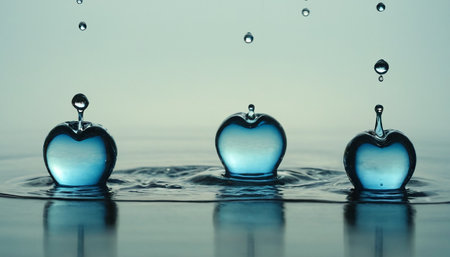 Water drops in the form of a heart on the water surface.の素材