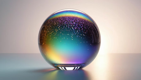 Crystal ball with rainbow colors. 3D rendering, 3D illustration.の素材