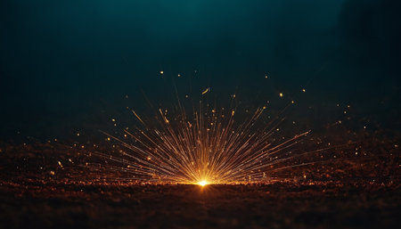 sparks from welding on a dark background, sparks fly in different directionsの素材
