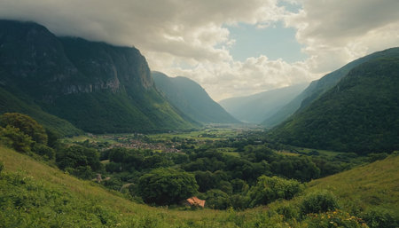 Panoramic view of the valley in the Pyrenees, Franceの素材