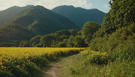 Rapeseed field in the Pyrenees, Andorraの素材