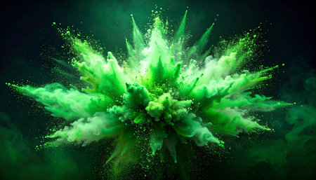 Green powder explosion isolated on black background. 3d rendering, 3d illustration.の素材